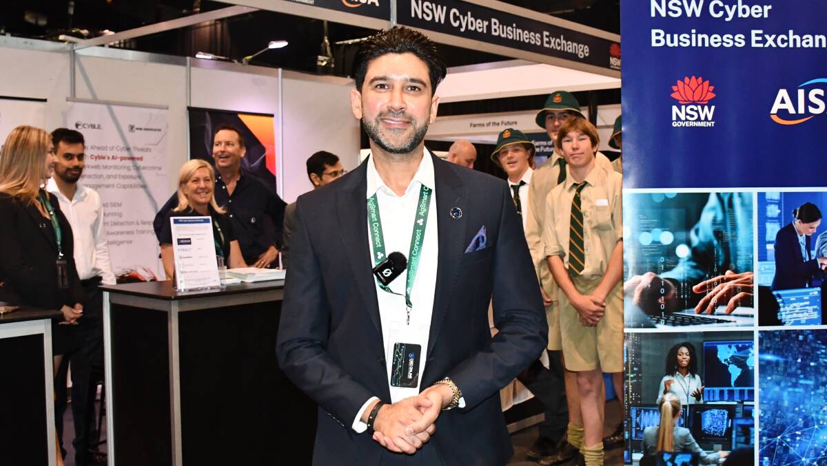 CISO Online director Iman Tahami outside the NSW Cyber Business Exchange stand at AgSmart Connect. Picture by Paula Thompson