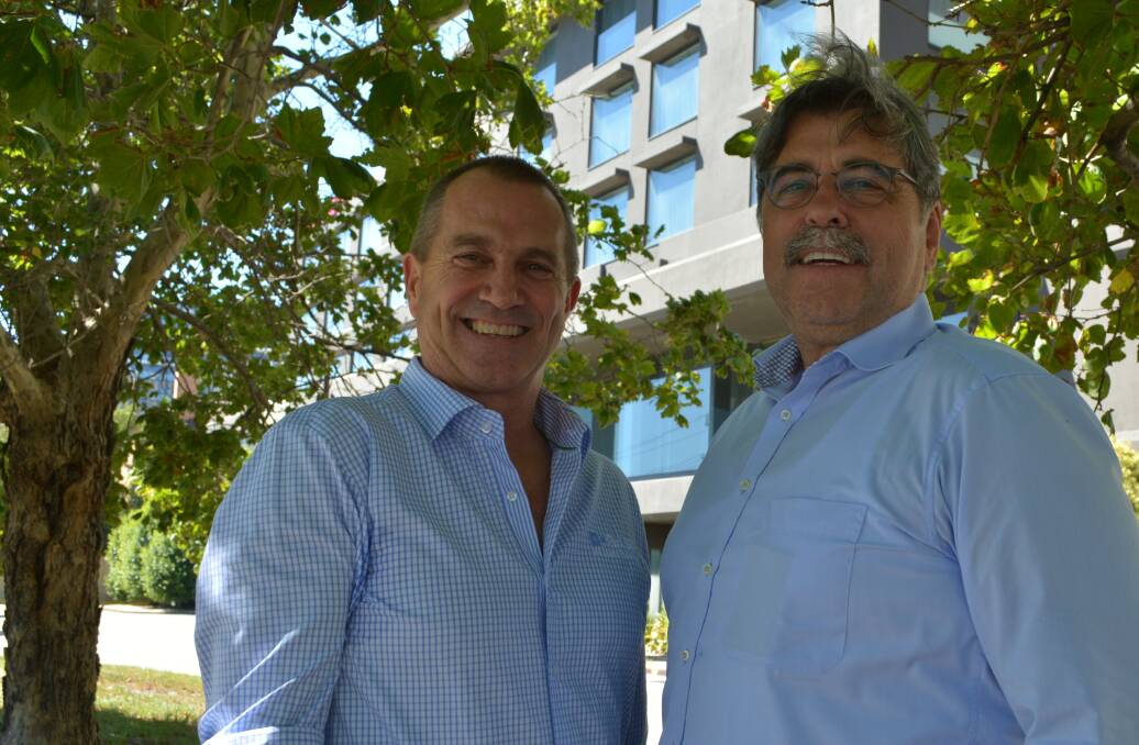 BASF's agriculture head for Australia and New Zealand, Gavin Jackson, with crop protection division president, Markus Heldt, in Melbourne. 