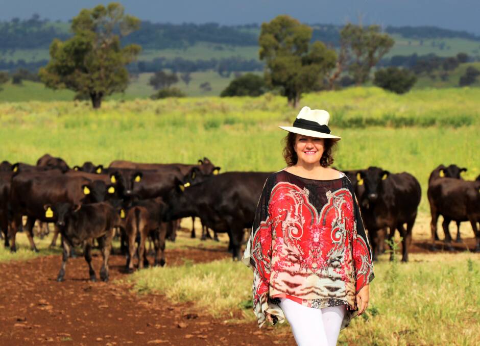 Gina Rinehart with some of the Hancock Wagyu herd near Dubbo in NSW.