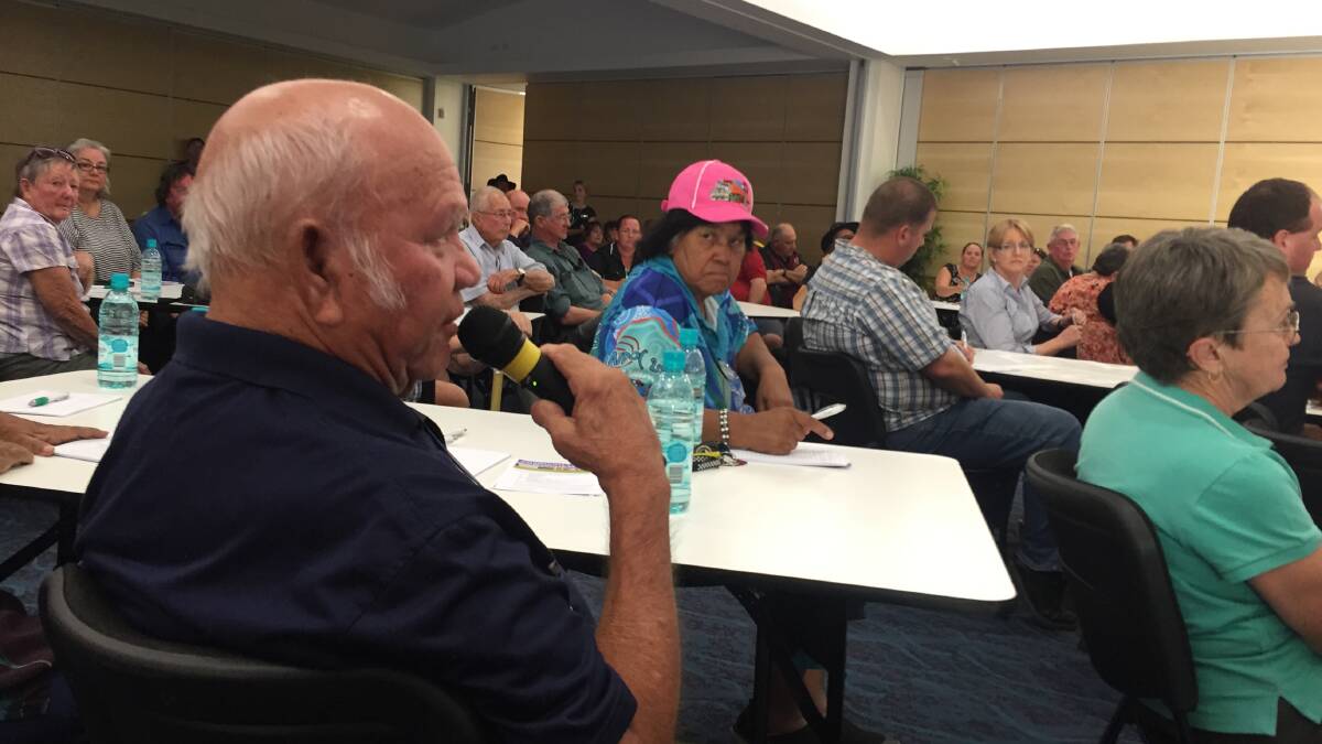 SEEKING ACTION: Cloncurry resident Mervyn Page wants the markers properly put back to identify where his family is buried in the old cemetery. He speaks during a recent community meeting. Photo: Chris Burns. 