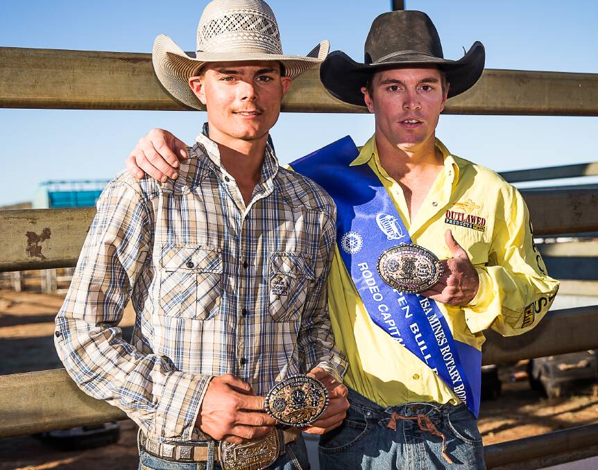 It's bred in the Borghero family. The Mount Isa Rotary Rodeo 2016 second division bull rider Jay Borghero with his brother, the open bull riding champion Jared Borghero. Photo: Supplied. 