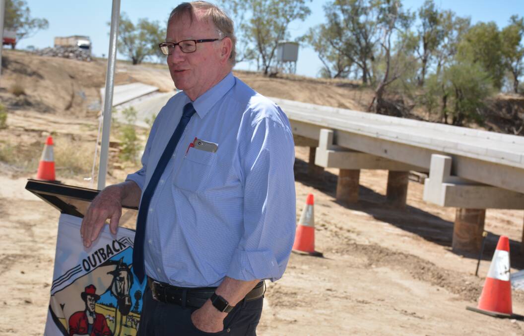 Senator Ian Macdonald at the Flinders River north of Julia Creek. He attended the opening of the Punchbowl Bridge. Photo: Chris Burns. 