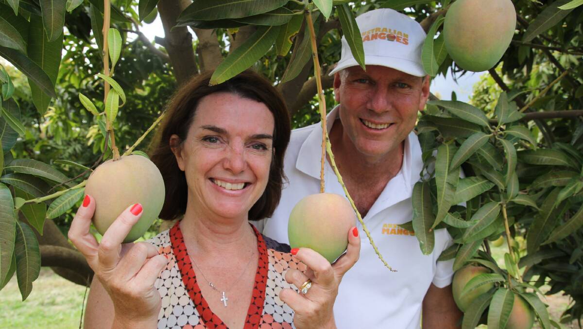 Federal Senator Anne Ruston and Australian Mango Industry Association's Robert Gray during a visit to a Mareeba mango orchard.