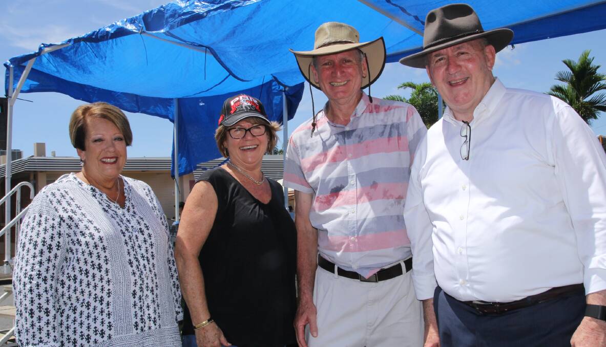Old Friends: Lady Cosgrove, Judy and Mark Evans, Paronella Park, and Governor General Sir Peter Cosgrove catch up at the Feast of the Senses festival in Innisfail. The couples were first acquainted following Cyclone Larry.
