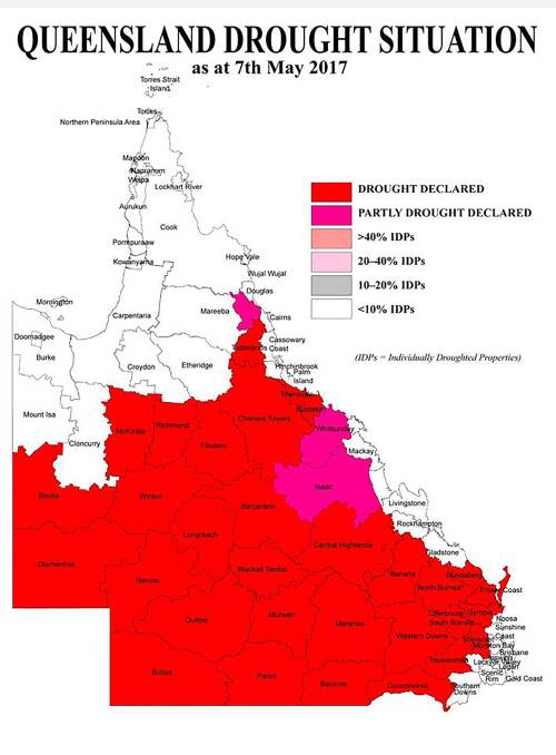 The new drought map released on May 7. Etheridge and Mareeba shires are among those region's where the drought declaration has been revoked.