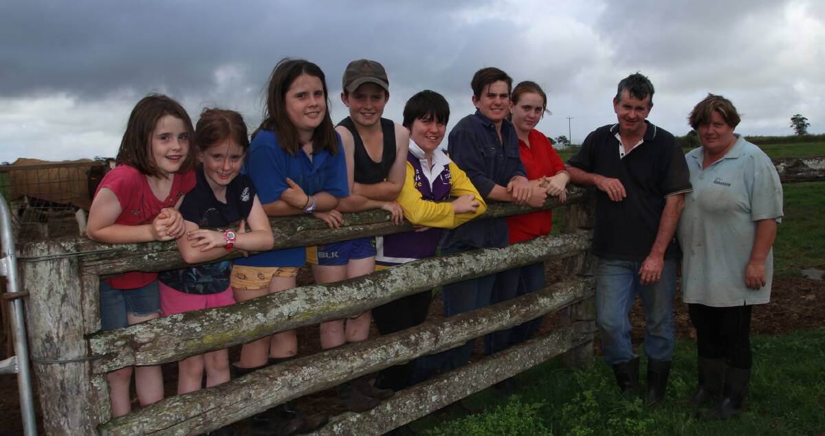 Historic Moment: Greg and Bronwyn English, Eachamvale Illawarras, and children Mary and Frances, 7, Hannah, 9, Patrick, 11, Catherine, 13, Jerry, 14 and Rachel, 15, will celebrate a family milestone at the Malanda Show.