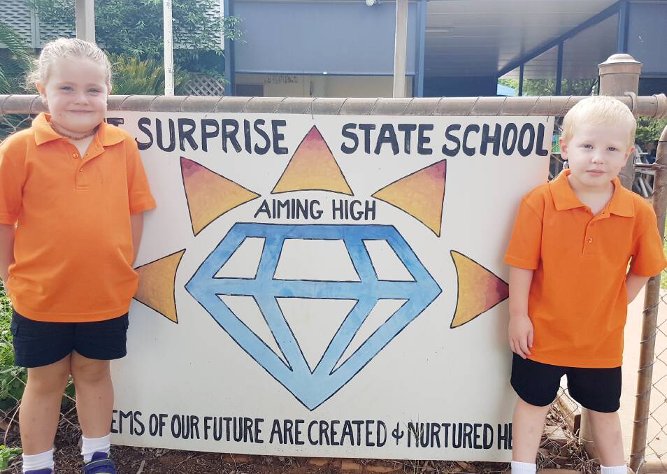 Kindy kids: Savanna Oliver and Keenan Fahey are the first ever kindergarten cohort at Mt Surprise State School.
