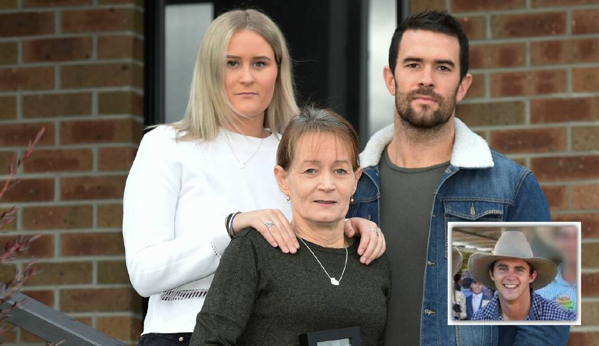 Devastated: Louise Proelss and Steve Abbott with their mum Katrina Proelss, who has a rare from of cancer, with a picture of brother Ricky who is in an induced coma. Picture: Lachlan Bence.