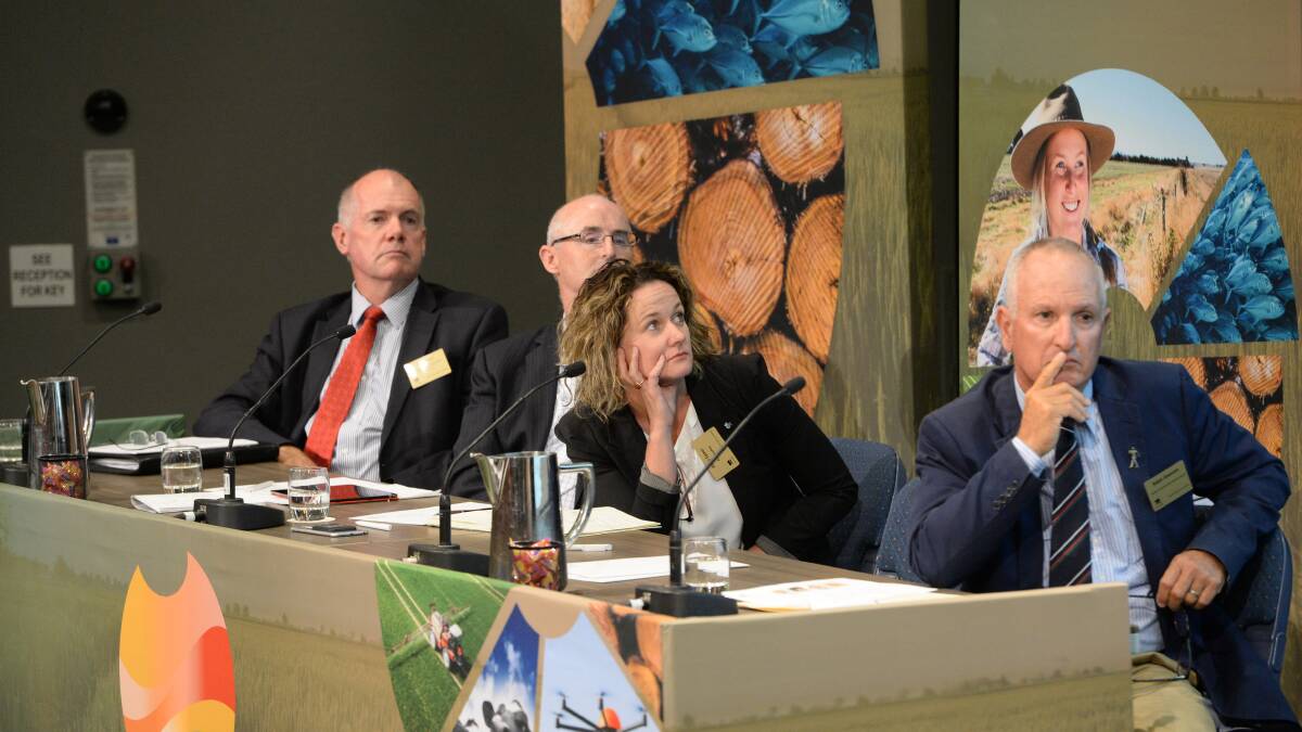 Meat industry panellists at this year's ABARES Outlook conference, from left, the ACCC's Mick Keogh, Big Ampi Station's James Boland, AuctionsPlus' Anna Speer and Southern Australian Meat Research Council Ralph Shannon.