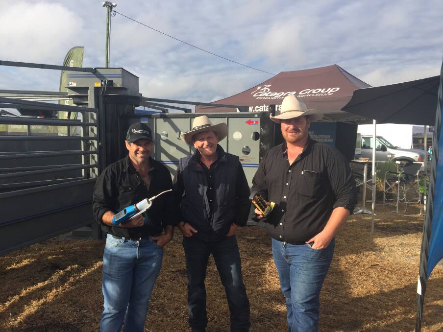 Top products: Catagra Group’s operations manager Owen Henry, owner Col Hammond and sales manager Sean Hammond enjoyed a busy time at the Ag-Grow Emerald Field Days showcasing the Catagra product range.
