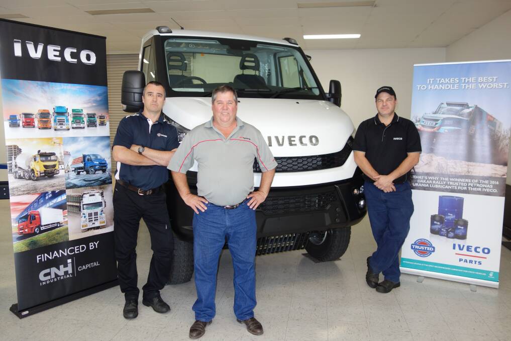 Dynamite Daily: Honeycombes Sales and Service Townsville's Branch Manager Kevin Jones, Business Development Manager, Warrick Hill, and Service Manager Matthew Drane with the Iveco Daily 4x4 Single Cab.