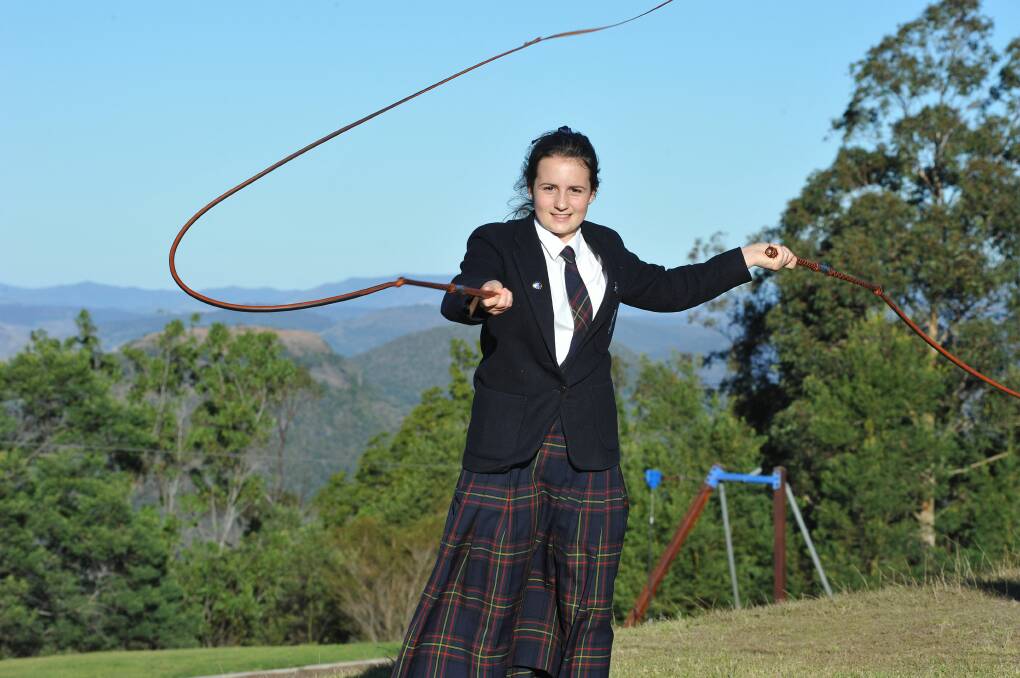 Whipping up a storm: As well as being named Head Boarder at Fairholme College this year, Moree-bred Year 12 student Georgia Pitman is also the Australian Junior Champion for the male dominated sport of whip cracking.