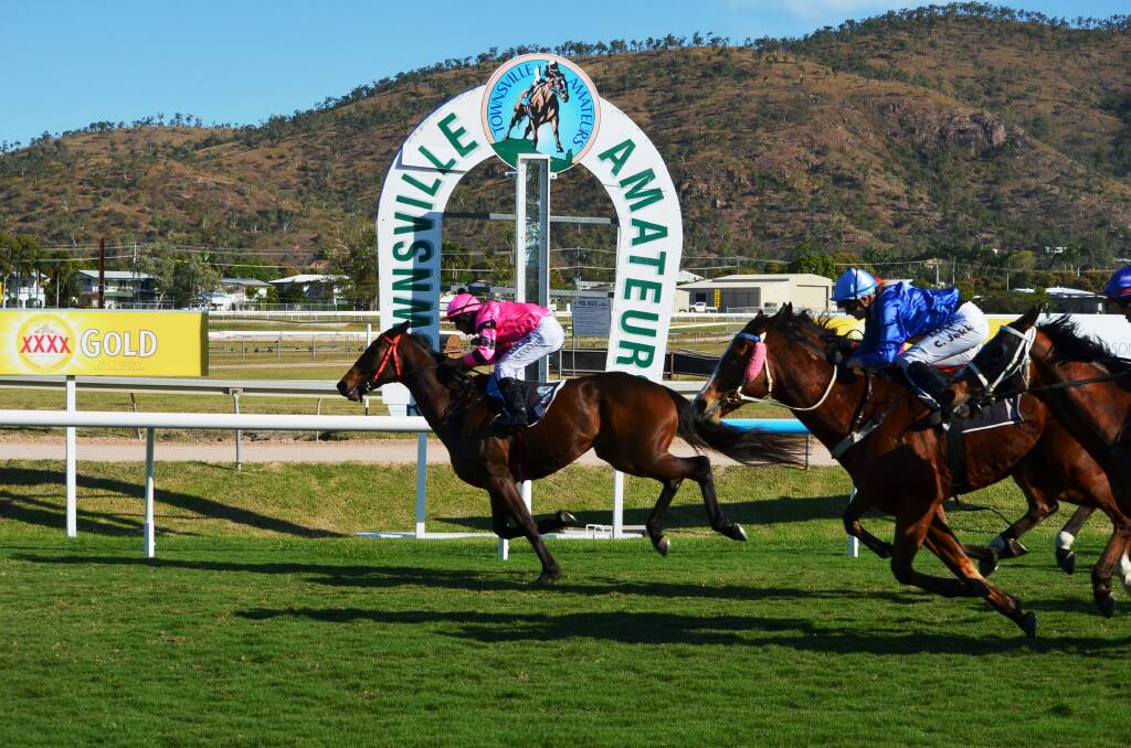 Cup winning ride: Townsville trainer Garry Farrell's Lightenuff and jockey Adrian Coome snuck home by half a length in the Adbri Masonry Hy-Tec Townsville Amateurs Cup Open Handicap on Saturday at Cluden Park.