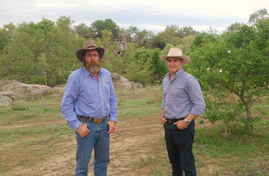 Etheridge Shire councillor Warren Bethel with State Member for Mount Isa Robbie Katter at the Charleston Dam site.