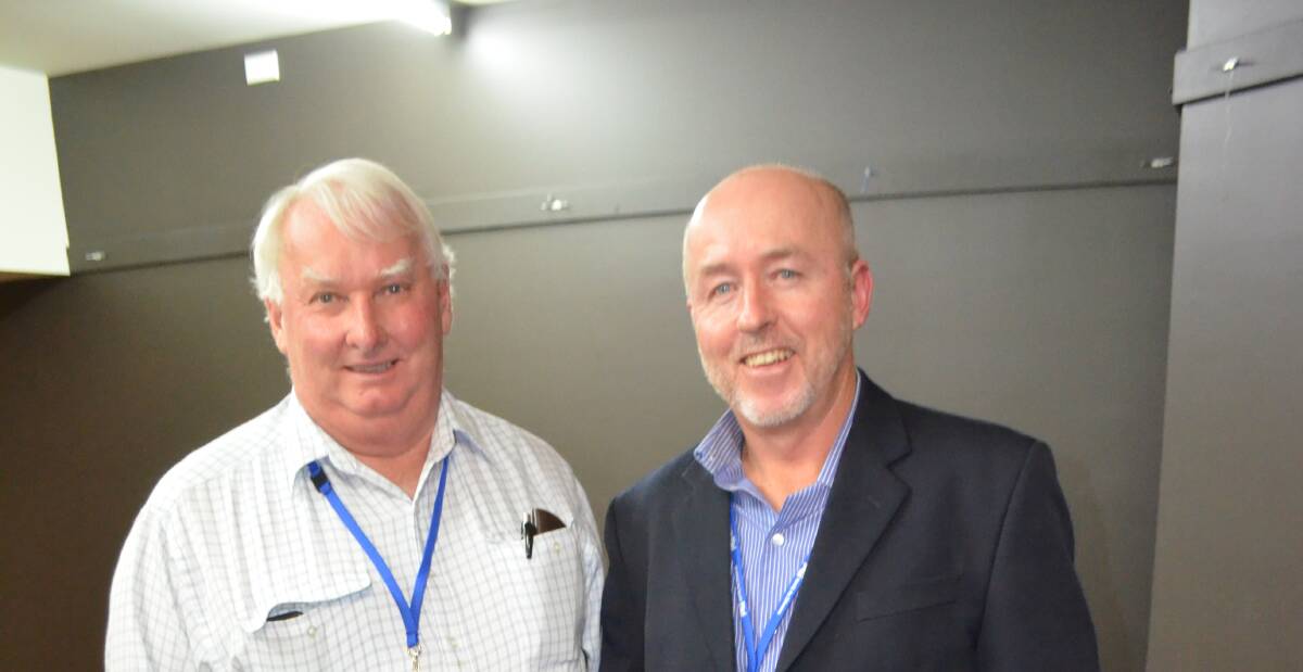 Cr Graeme Miller, Forbes Central West Livestock Exchange, with Wellard general manager – China, Bernie Brosnan. 