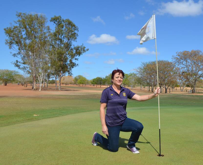 Charters Towers Golf Club manager Bridie Holmes on the ninth green on the course. Club members are doing all they can to maintain the course through the drought. While the greens are in really good shape, they are finding it hard to maintain decent grass cover on the fairways. 