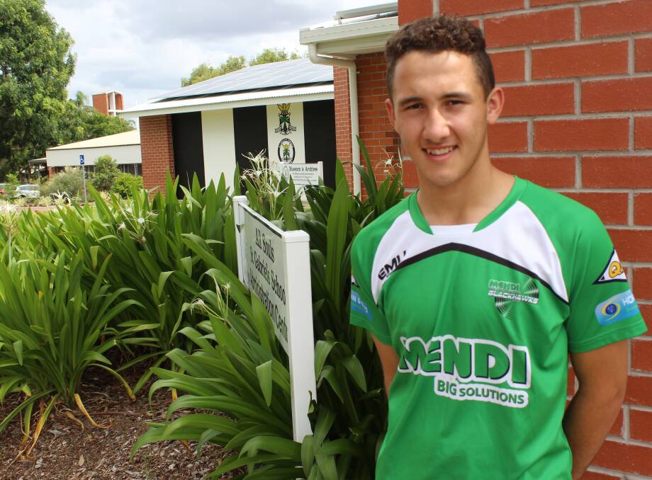 Tackling his dream: All Souls St Gabriels School student Kade Banset, Winton, has been named to the Mendi Townsville Blackhawks Under 16's Cyril Connell Squad for 2016.