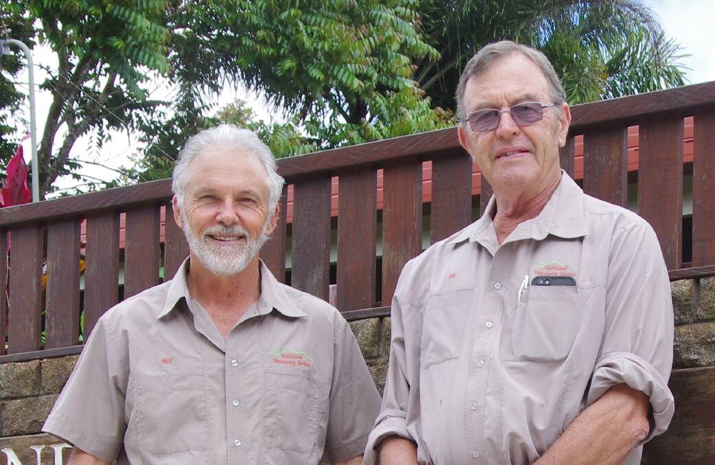 Outstanding partnership: The reunion will acknowledge and celebrate Tableland Veterinary Service's Dr Bill Tranter and Dr Ian Hosie working together as business partners for 40 years.