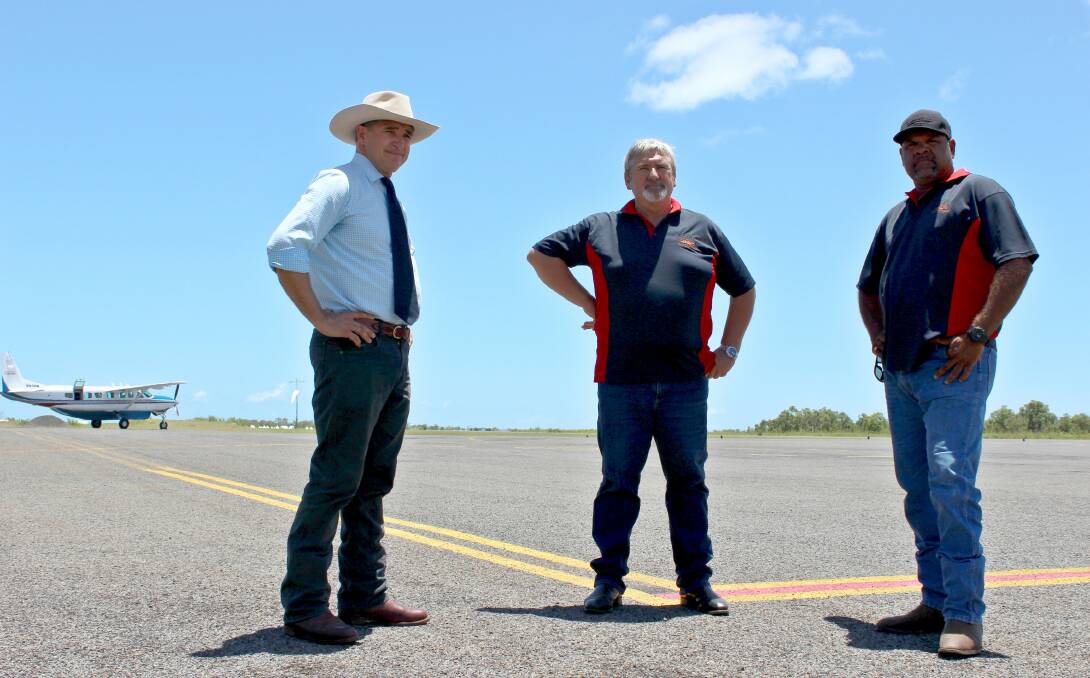 Member for Mount Isa Rob Katter discusses the funding required to fix the Mornington Island with Mornington Shire Council CEO Frank Mills and mayor Bradley Wilson.
