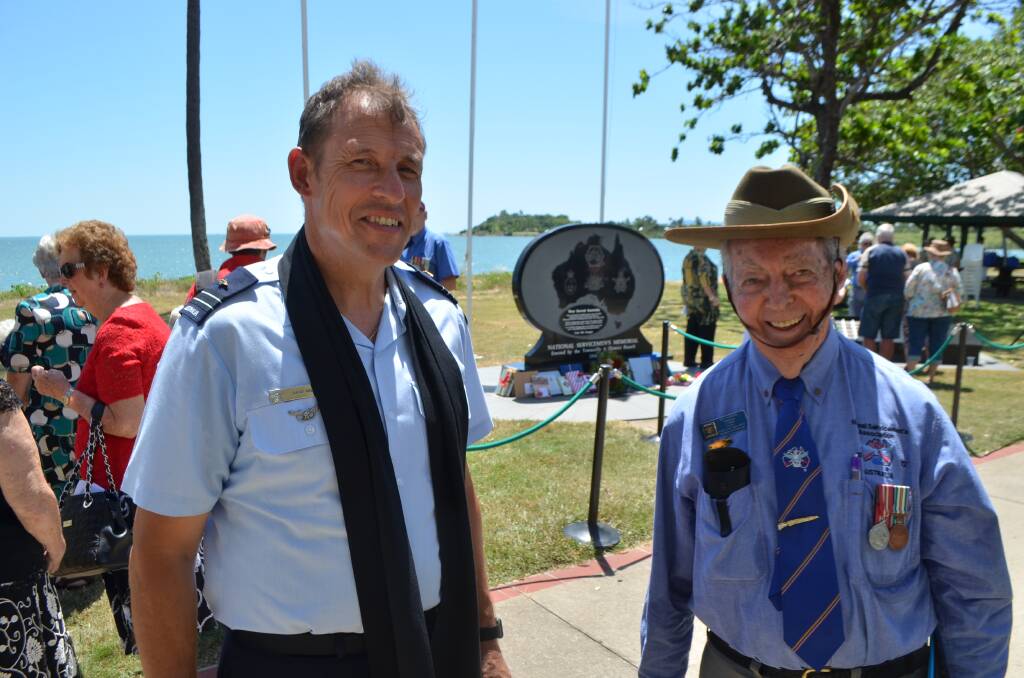 Townsville RAAF Base 27th Squadron chaplain David Kelly with National Servicemen's Association of Australia (Nashos) (Qld) Inc Townsville and District Branch member Ben Hobson during the Nashos commemoration service that was held in Townsville on Tuesday morning.