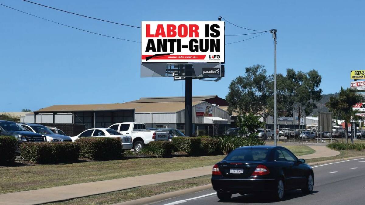 Flashback: One of the three billboards leased by LAFO, this one situated in Woolcock Street, Townsville. The group has since donated its Rockhampton board to the Flick'em movement. Photo supplied.