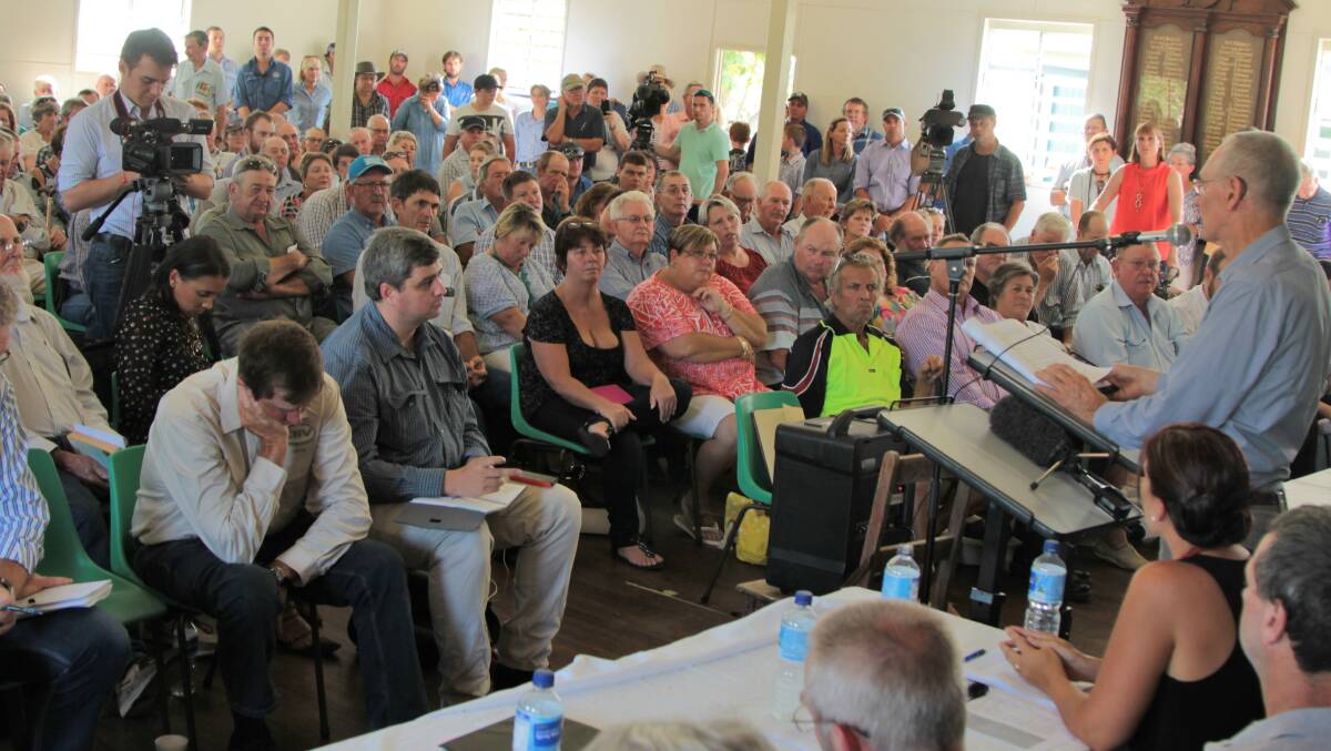 Solidarity: It was standing room only at Marlborough's public hall on Monday as people such as Belah Valley grazier Alf Collins spoke out against the defence department's plan to acquire thousands of square kilometres of land, much of it held for generations. Picture: Sally Cripps.