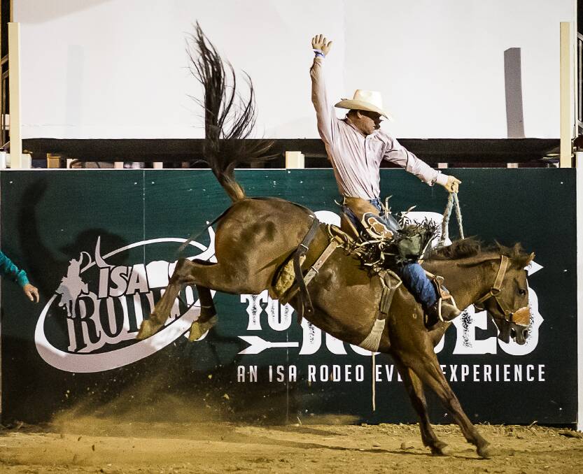 A saddle bronc competitor at the 2022 Road to Rodeo event held at Longreach. Picture: Supplied