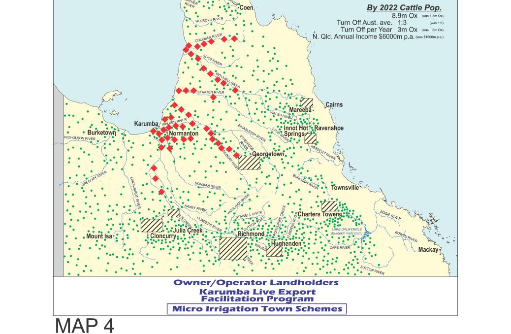 One of the maps released as part of the Katter's Australian Party north Australia water plan, showing where it sees micro-irrigation schemes being supported.