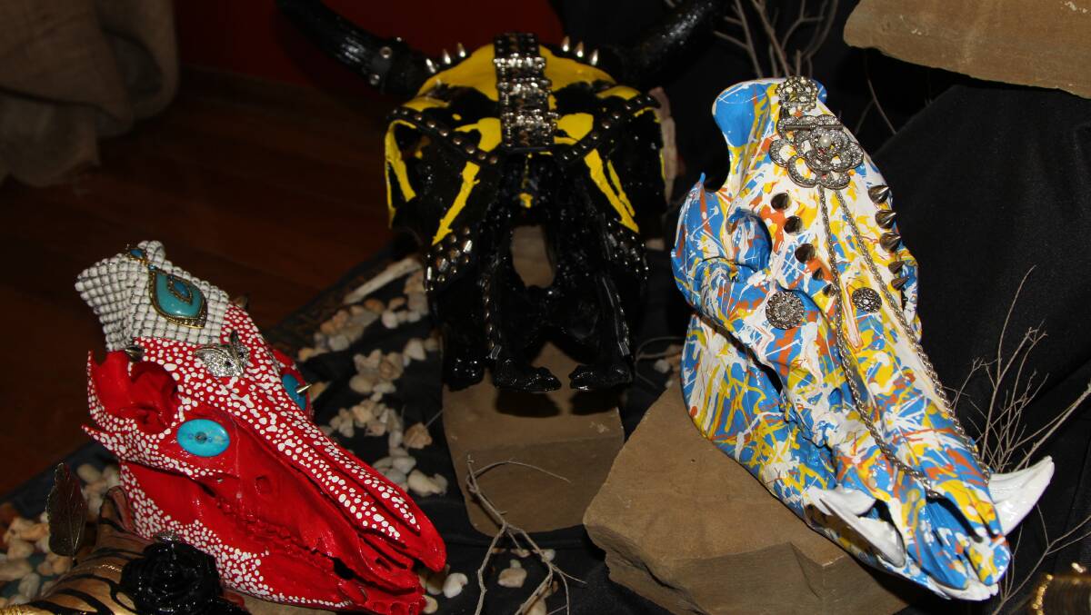 Animal skulls were used as a symbol of restoring the land for the centrepiece of the Blackall Heartland Festival art show, featuring the work of local artist Lam Pitt.