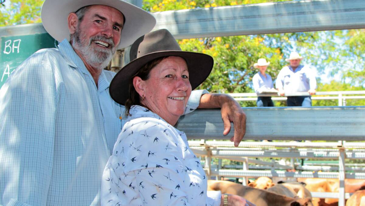 Neil and Jenny Armstrong, Prairie Downs, Blackall, were on hand to watch their cattle sold by Barron Agencies at Blackall's 2017 sale opener.