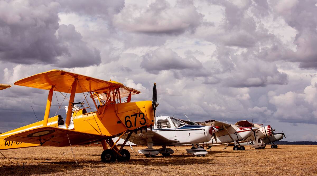 Some of the planes involved in the antique air pilgrimage lined up on an outback strip. Photos contributed.