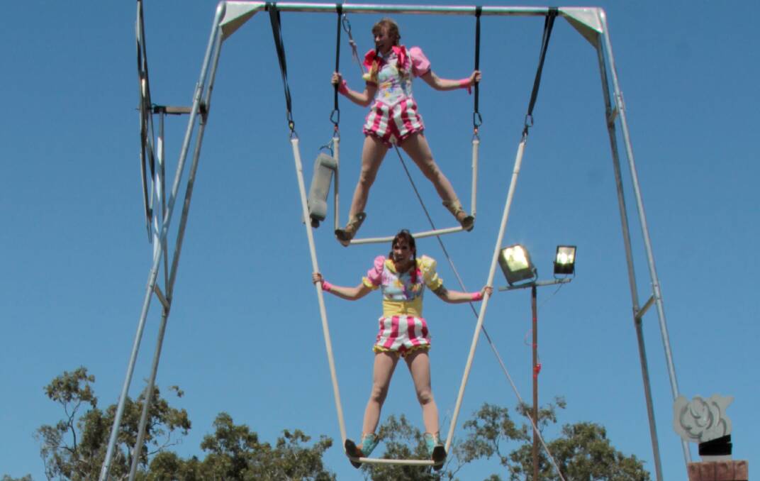 Flip out: The Crackup Sisters showed off their circus acrobatics at the Blackall Heartland Festival on the weekend. Picture: Sally Cripps.