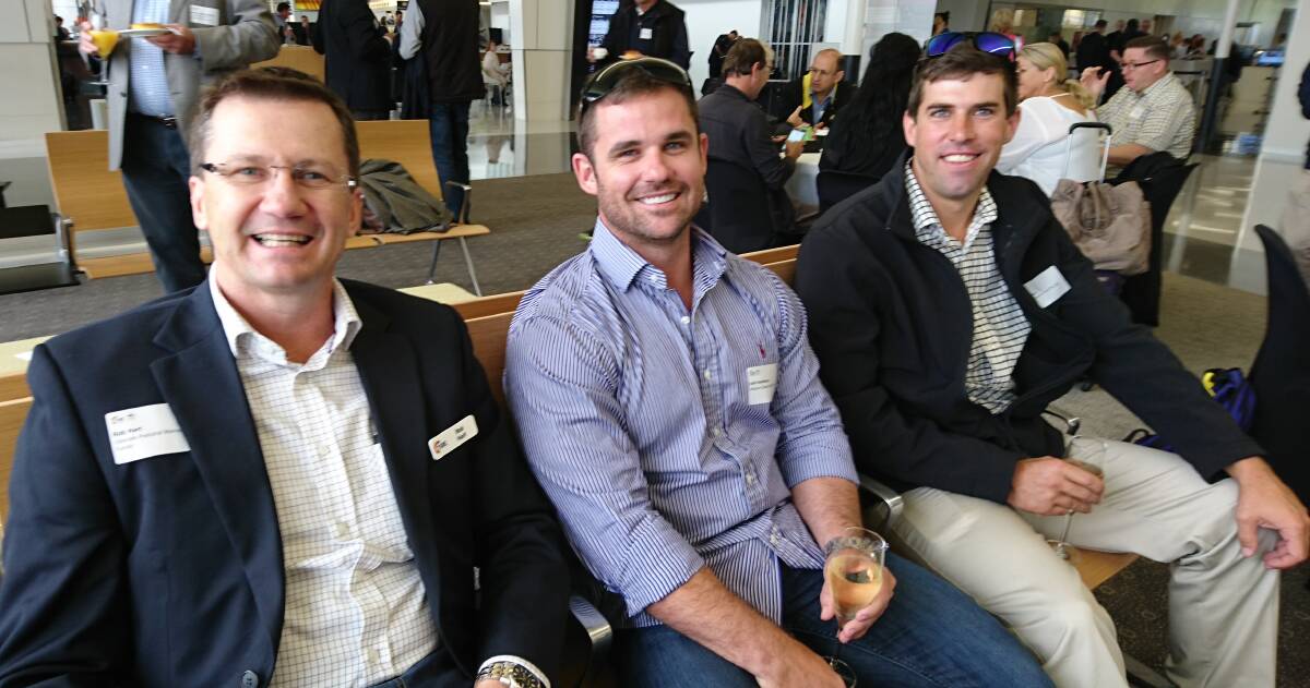 Chinchilla's Cameron Fabian, Josh Hardemon and Rob Hart in the Wellcamp departure lounge prior to takeoff.