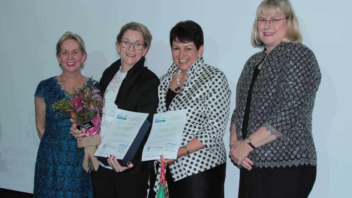 QRRRWN Leadership award finalists Jane Williams, Barcaldine, and Lorraine Crothers, Dirranbandi, centre with shadow Communities spokeswoman Ros Bates and Member for Warrego, Ann Leahy.