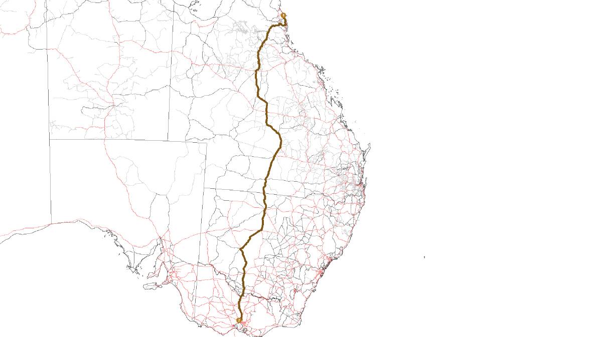 The shortest route from Cairns to Melbourne run through western Queensland. Map supplied by CSIRO.