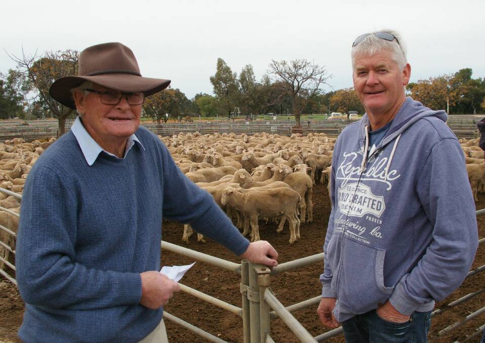 Ron Hoare with son Bernard at Swan Hill sale last month.