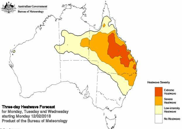 The BOM's three-day heatwave forecast for Monday to Wednesday this week. 