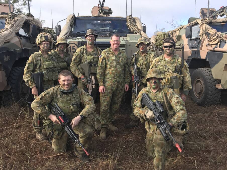 Scott Buchholz meets with Reservists from the Lockyer Valley region in his electorate. Back row: Left to right is Pte Franklin, Pte Baker, Pte Klaassen (BM), Scott, Pte Harm and Cpl Sippel. Front row is Pte Tilaji and Pte Hartley.