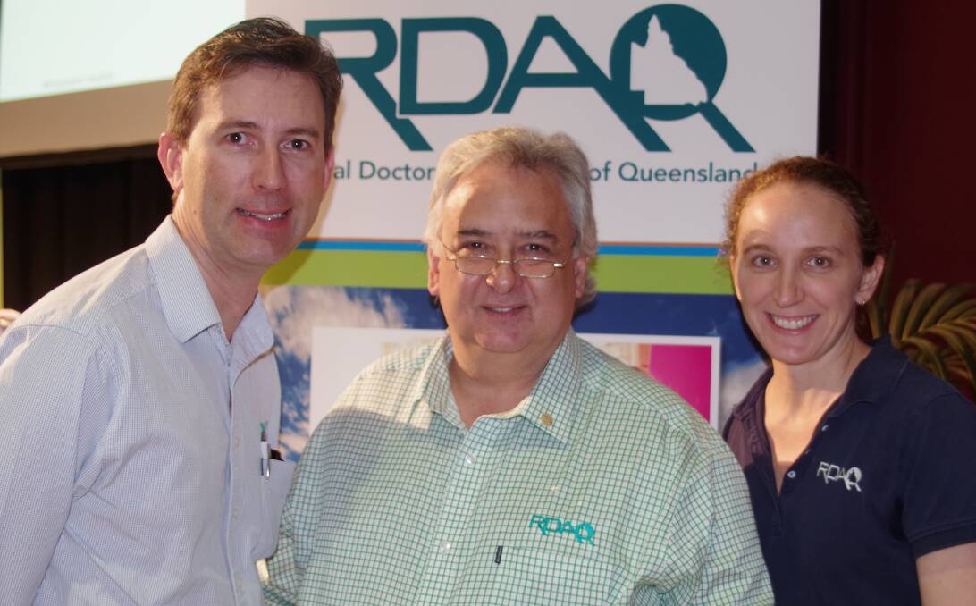 TOP DOC: New RDAQ president Dr Michael Rice (centre) is flanked by president-elect Dr Konrad Kangru, Proserpine and former president Dr Natasha Coventry, Cooktown after the organisation's AGM in Caloundra on Saturday.