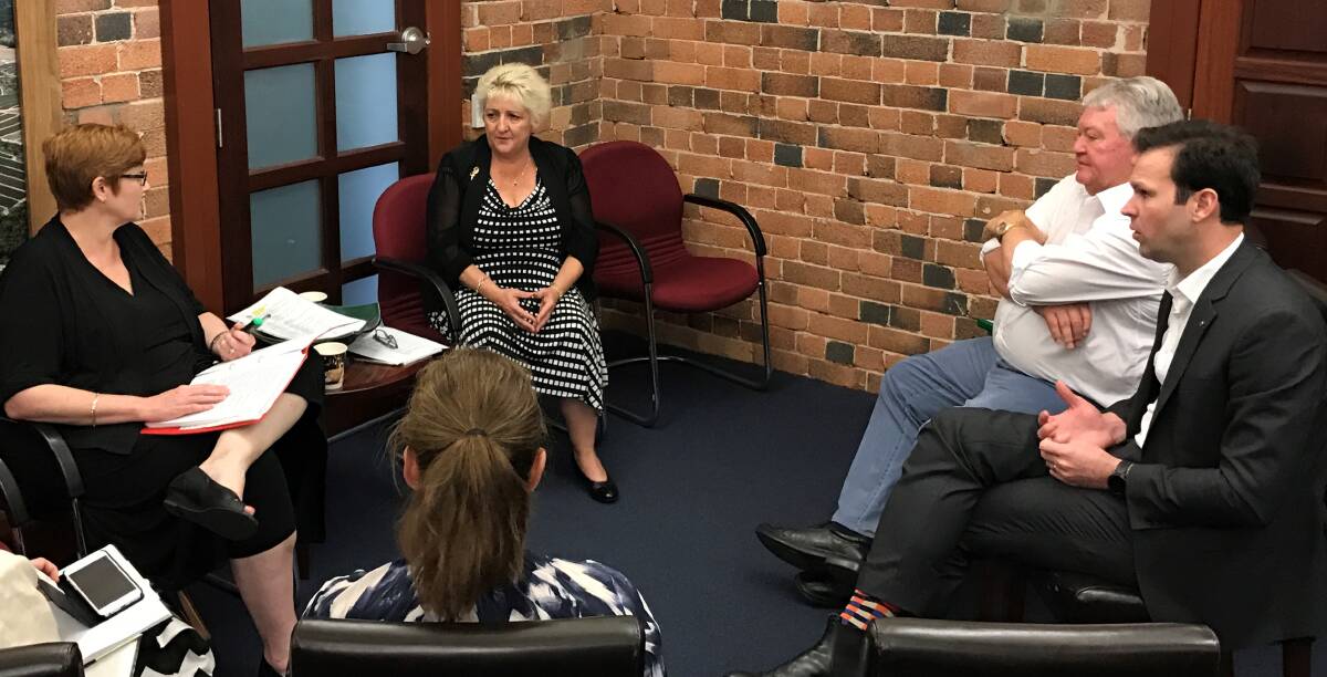 Defence Minister Marise Payne (left) with Nationals’ MPs Michelle Landry and Ken O’Dowd and Northern Australia Minister Matt Canavan at yesterday's meeting.

Mr Mahar said Ms Payne’s major commitment was a tightened four-week time-frame to