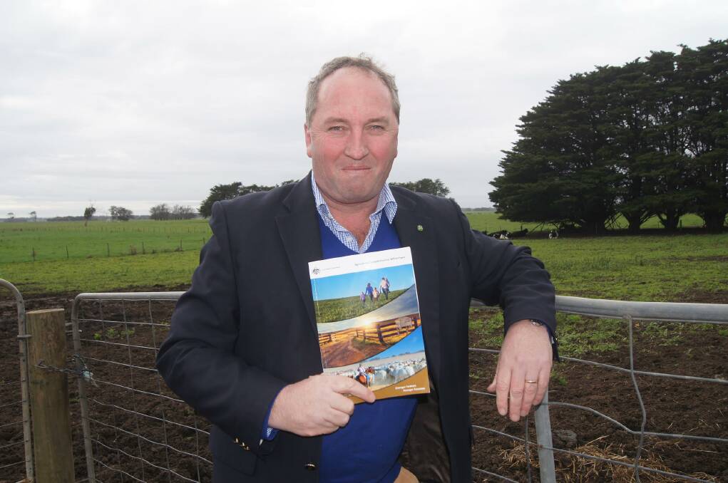 Agriculture and Water Resources Minister Barnaby Joyce at the White Paper launch in July 2015.