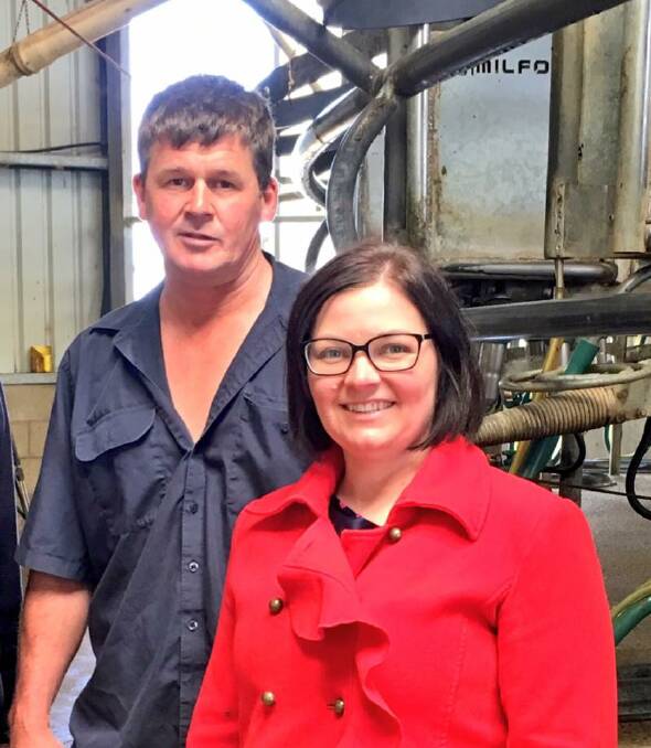 Lisa Chesters with Victorian dairy farmer Steven Hawkin.
