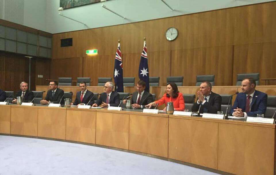 The Council of Australian Governments address the media after meeting today in Canberra.
