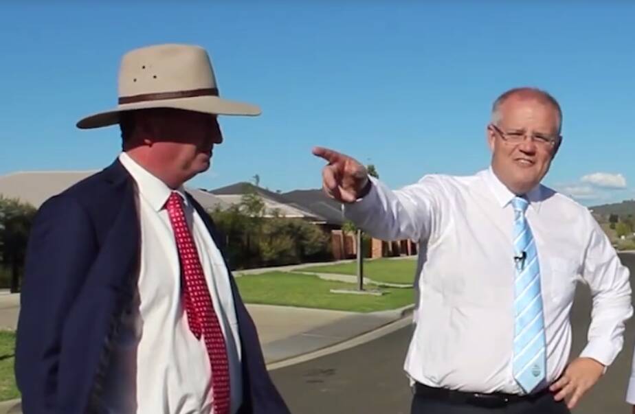 Nationals leader Barnaby Joyce (left) and Federal Treasurer Scott Morrison in Tamworth at the weekend. Picture supplied, Mr Joyce's Facebook.