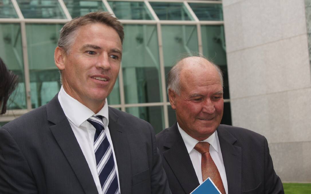 Former independent MPs Rob Oakeshott (left) and Tony Windsor, in 2013 during the hung, federal parliament.