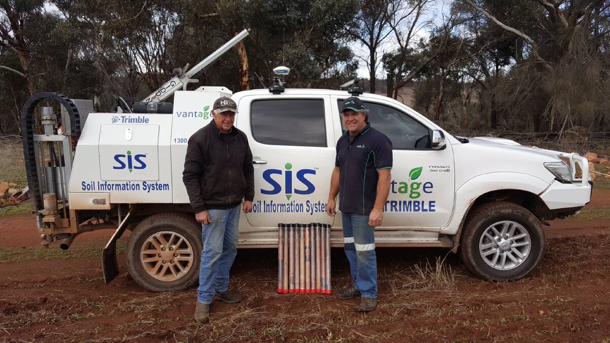 TOP TECH: Cropping farmer Richard Johnstone and Vantage NEA precision agronomist, Bryan Granshaw, using the Soil Information Service (SiS) which uses multiple technologies to declare where to look for soil issues.