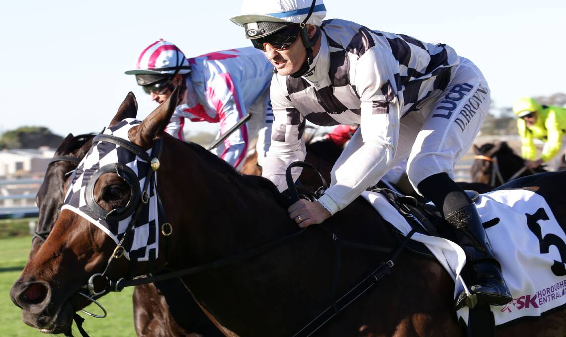 Damian Browne on Kelly Schweida-trained Miss Cover Girl, right, beats the favourite Azkadellia, left, in the Tattersall's Club Tiara, at Eagle Farm on Saturday.
