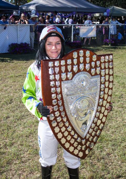 GALLOPING GRANNY: Ngaire Nelson rode Standford to victory in the Lyndhurst Shield at Oak Park Race Club in July. 