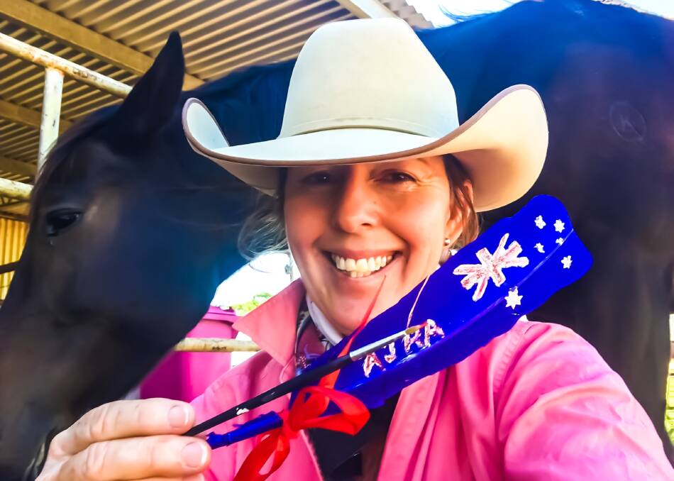 ARTIST: Sharon Fayers from Bush Whispers has designed unique hat feathers for the Australian Junior Rodeo competitors who travel to America this month. Photo supplied.