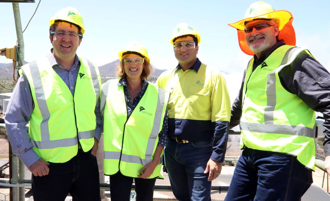 A RENEWABLE FUTURE: Queensland Senator and Assistant Minister to the Prime Minister James McGrath, LNP Candidate for Cook Penny Johnson, MSF Sugar Tableland Mill Green Energy Power Plant Project Manager Mark Magnanini and Tableland Mill Acting Manager Kirk Lang. Photo supplied.